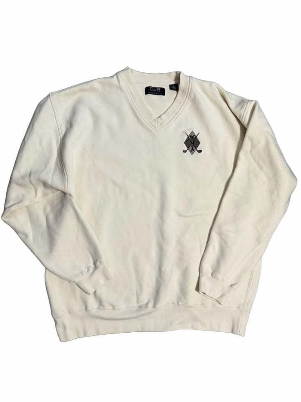 Vintage C&B Sport V-Neck Sweatshirt Size XL Cream Golf Embroidered Patch